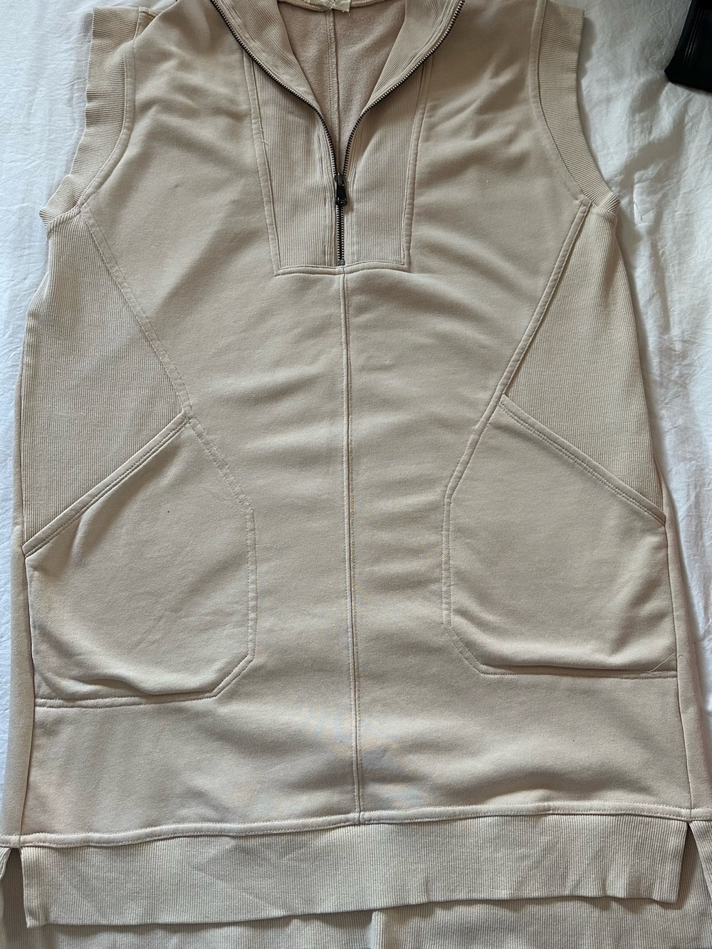 entro Sleeveless Mini Dress with Front Zip in Light Beige